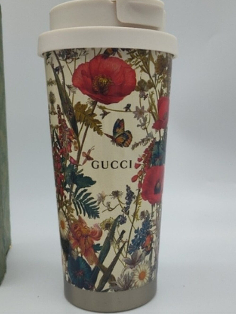 GUCCI Herbarium Floral Stainless Steel Travel Tumbler Mug w/ Box Dust Bag Straw - Picture 9 of 16